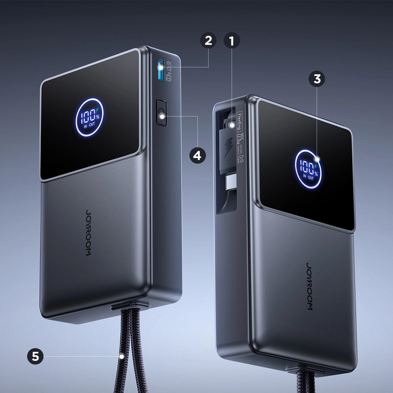 Ekstern batteri Joyroom JR-PR1, 10000mAh, 22.5W, PD, 2 x USB-C, Grå