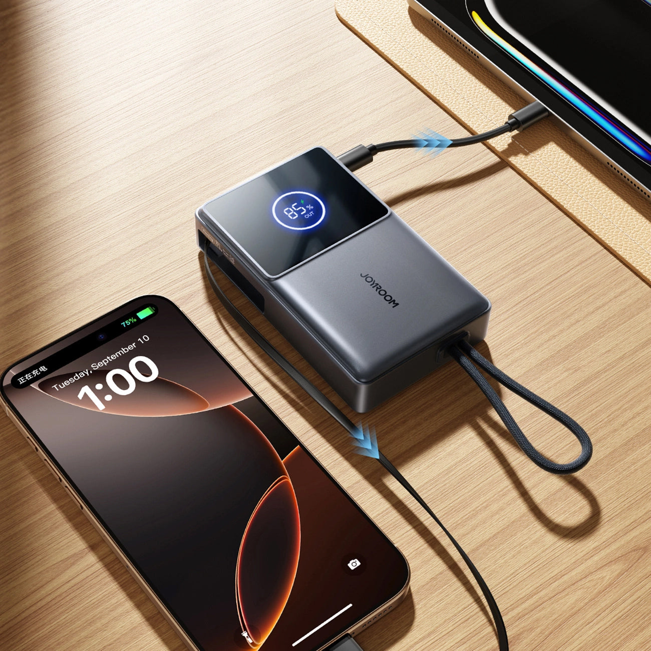 Ekstern batteri Joyroom JR-PR1, 10000mAh, 22.5W, PD, 2 x USB-C, Grå