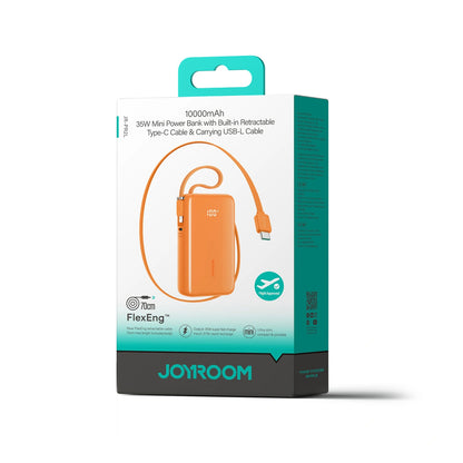 Joyroom JR-PR2L Ekstern Batteri, 10000mAh, 35W, QC + PD, 1 x Lightning - 2 x USB-C, Oransje