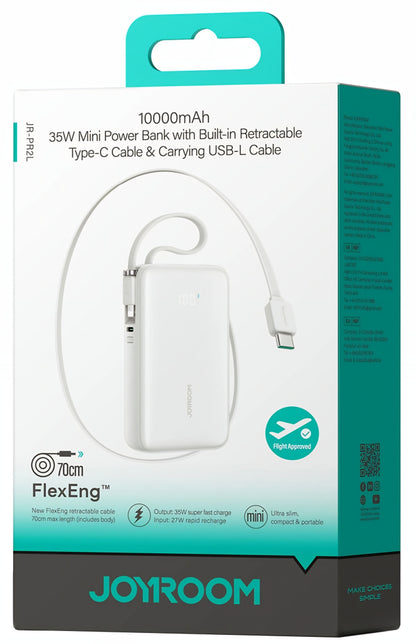 Ekstern batteri Joyroom JR-PR2L, 10000mAh, 35W, QC + PD, 1 x Lightning - 2 x USB-C, Hvit