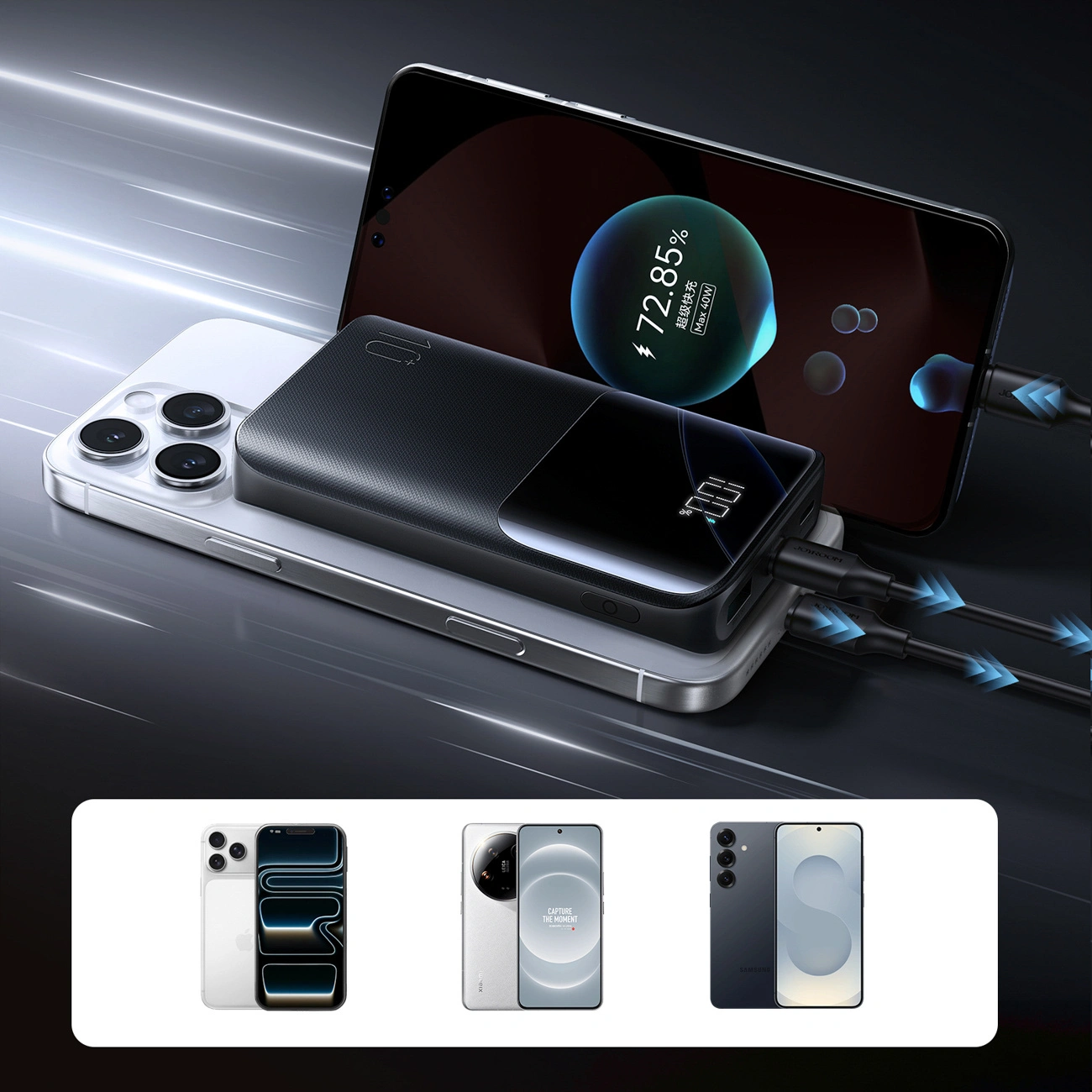 Ekstern Batteri Joyroom JR-QP191, 10000mAh, 22.5W, QC + PD, 1 x USB-A - 2 x USB-C, Svart