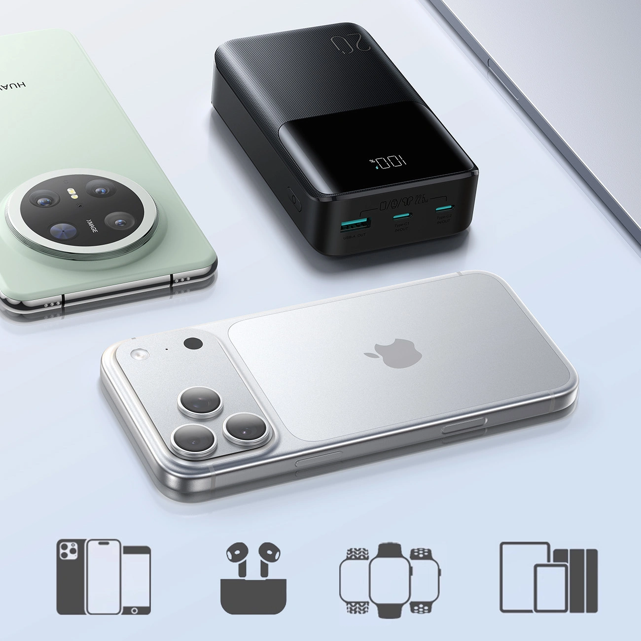Ekstern batteri Joyroom JR-QP192, 20000mAh, 22.5W, QC + PD, 1 x USB-A - 2 x USB-C, Svart