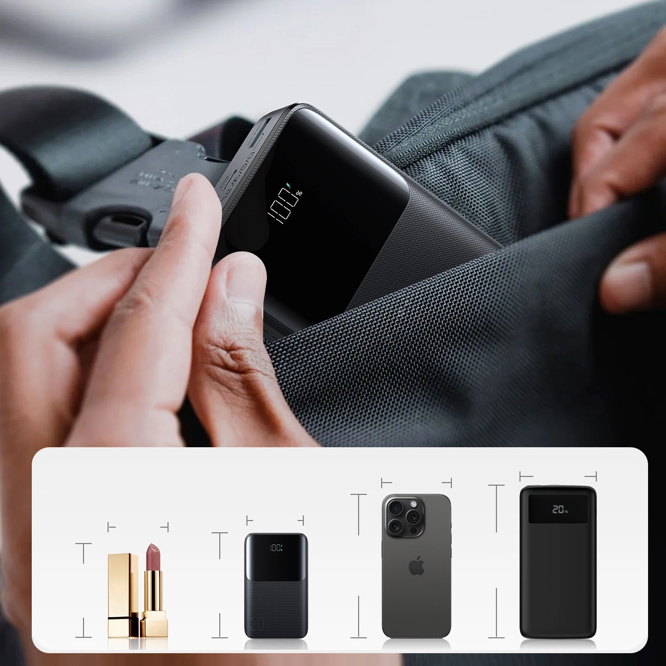 Ekstern batteri Joyroom JR-QP192, 20000mAh, 22.5W, QC + PD, 1 x USB-A - 2 x USB-C, Svart