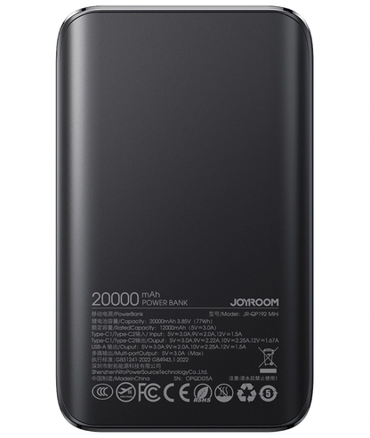 Ekstern batteri Joyroom JR-QP192, 20000mAh, 22.5W, QC + PD, 1 x USB-A - 2 x USB-C, Svart