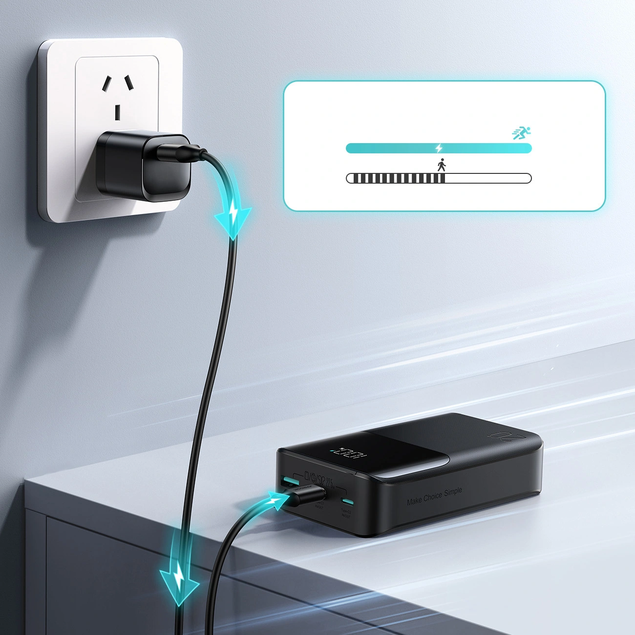 Ekstern batteri Joyroom JR-QP192, 20000mAh, 22.5W, QC + PD, 1 x USB-A - 2 x USB-C, Svart