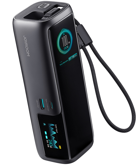 Joyroom PODIX PR70 powerbank, 25000 mAh, 240 W, QC + PD, 1 x USB-A – 3 x USB-C, svart