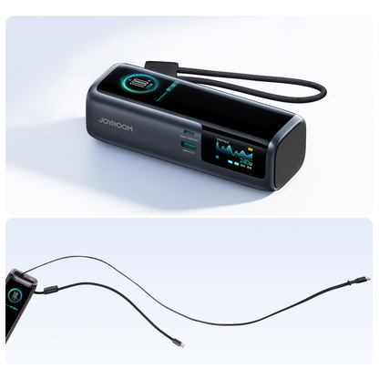 Joyroom PODIX PR70 powerbank, 25000 mAh, 240 W, QC + PD, 1 x USB-A – 3 x USB-C, svart