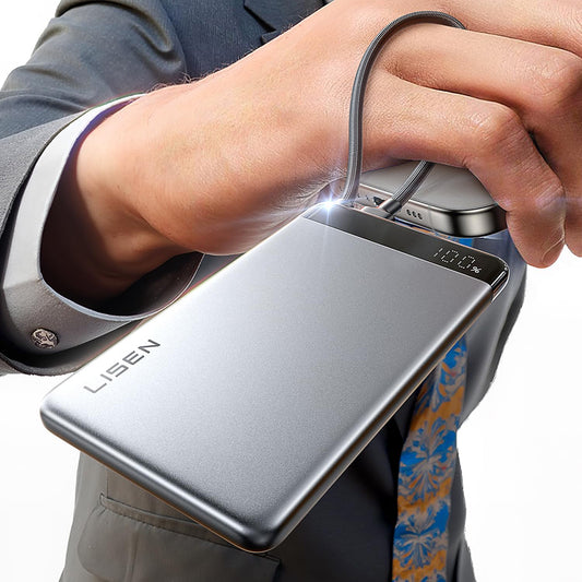 Lisen Ekstern Batteri, 10000mAh, 22,5W, PD, 2 x USB-C, Grå