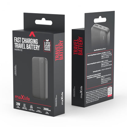 Ekstern batteri MaXlife MXPB-02, 20000mAh, 20W, QC + PD, 1 x USB-A - 1 x USB-C, Svart