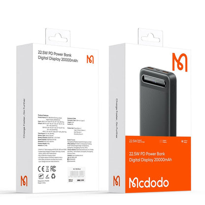 Ekstern batteri McDodo MC-3891 Star, 20000mAh, 22.5W, QC + PD, 2 x USB-A - 1 x USB-C, Svart