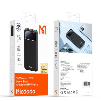 Ekstern batteri McDodo MC-4220, 10000mAh, 22.5W, QC + PD, 2 x USB-A - 1 x USB-C, Svart