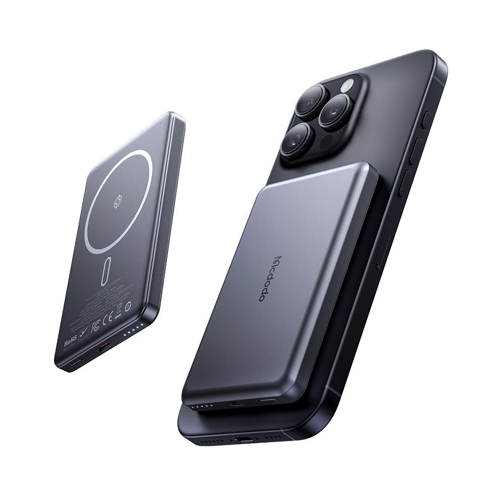 Ekstern trådløs batteri McDodo MC-4641 Meta, 5000mAh, 20W, PD + FQI, 1 x QI - 1 x USB-C, Svart