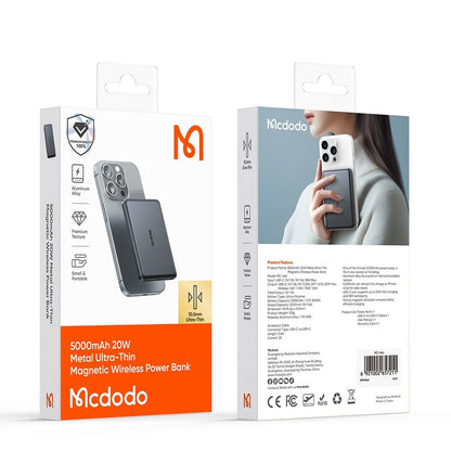 Ekstern trådløs batteri McDodo MC-4641 Meta, 5000mAh, 20W, PD + FQI, 1 x QI - 1 x USB-C, Svart