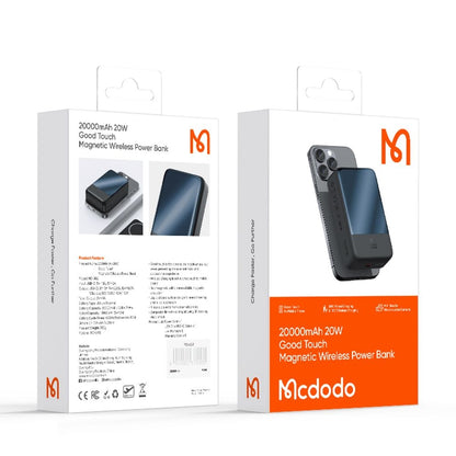 Trådløs Ekstern Batteri McDodo MC-5021 Ambilight, 20000mAh, 20W, PD + FQI, 1 x QI - 1 x USB-C, Svart