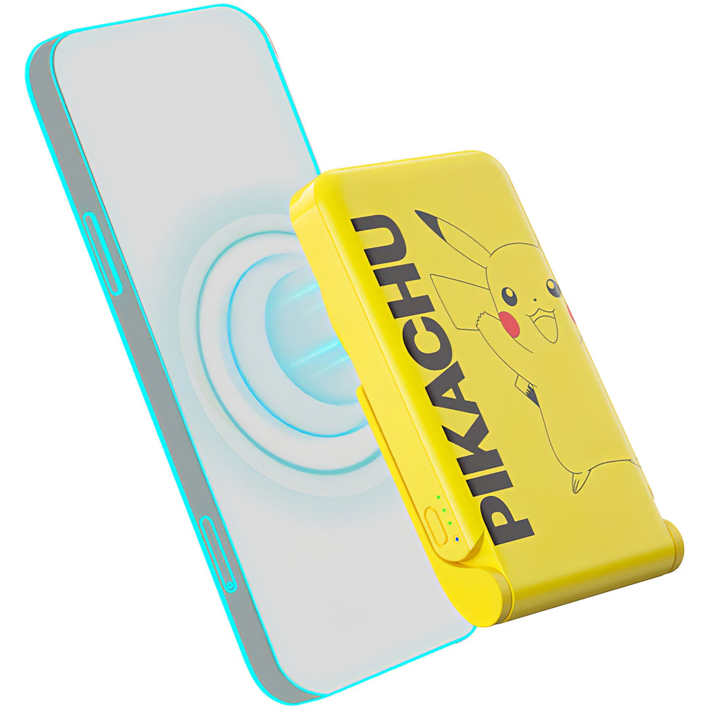 Trådløs ekstern batteri OTL Pokemon Pikatchu, 5000mAh, 20W, PD + FQI, 1 x QI - 1 x USB-C, Gul PK1191
