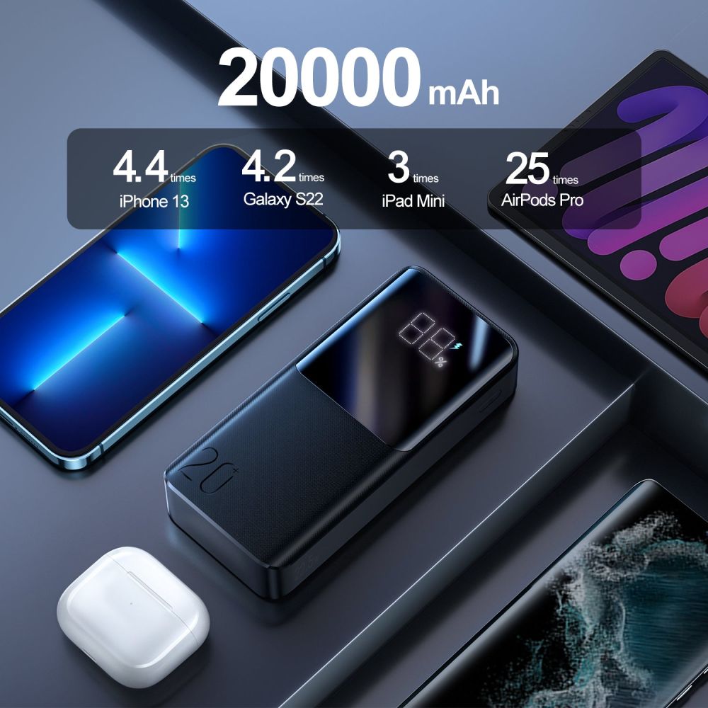 Ekstern batteri Joyroom, 20000mAh, 22.5W, QC + PD, 1 x USB-C - 2 x USB-A, Svart JR-QP192