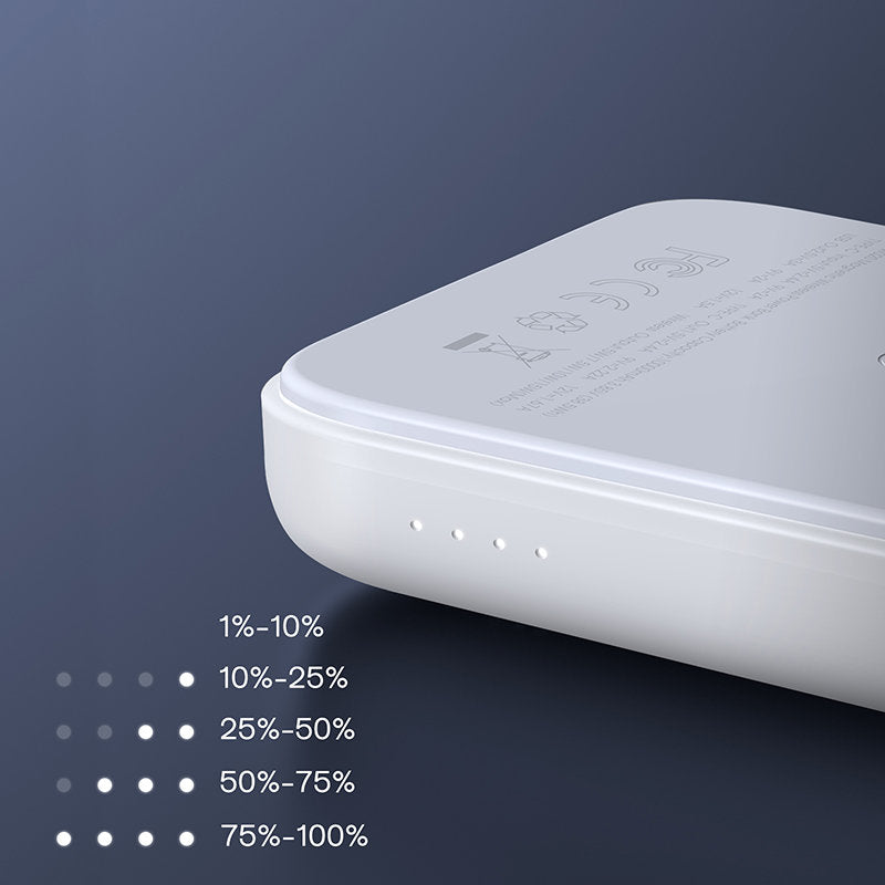 Ekstern trådløs batteri Joyroom JR-W020, 10000mAh, 20W, QC + PD + FQI, 1 x QI - 1 x USB-A - 1 x USB-C, Hvit