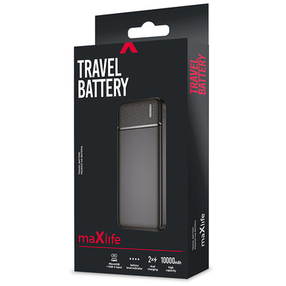 Ekstern batteri MaXlife MXPB-01, 10000mAh, 12W, 2 x USB-A, Svart