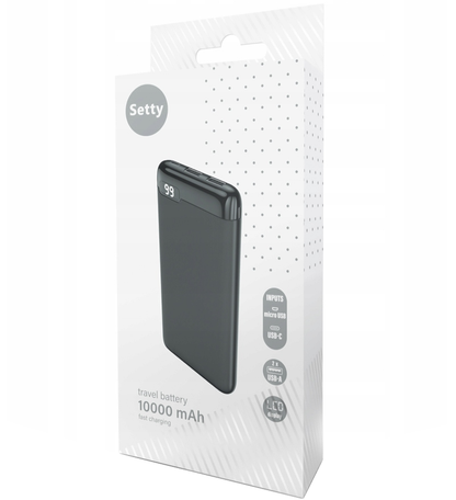 Ekstern batteri Setty SPBL-10, 10000mAh, 10W, 2 x USB-A, Svart