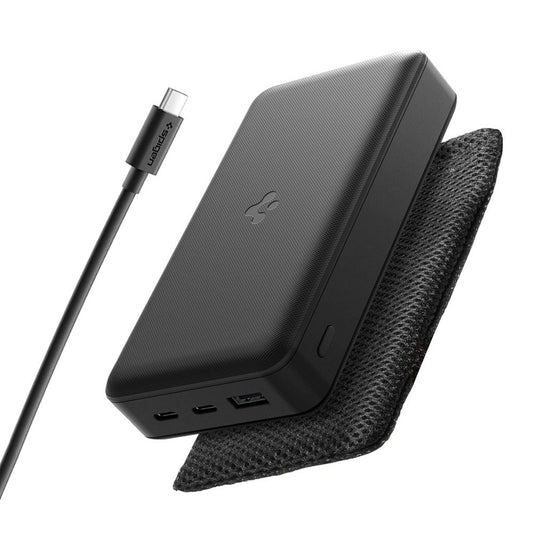 Ekstern batteri Spigen, 20000mAh, 30W, QC + PD, 1 x USB-A - 2 x USB-C, Svart