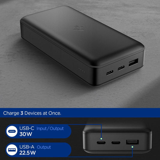 Ekstern batteri Spigen, 20000mAh, 30W, QC + PD, 1 x USB-A - 2 x USB-C, Svart