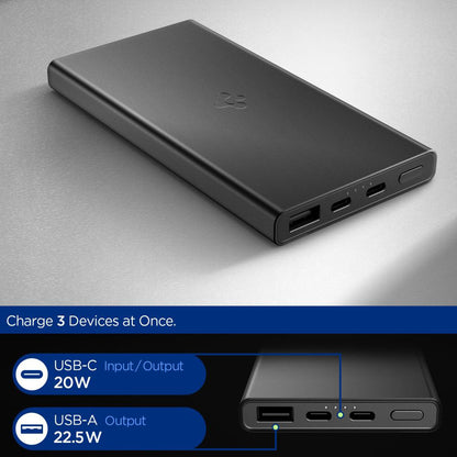 Ekstern batteri Spigen Essential, 10000mAh, 22.5W, QC + PD, 1 x USB-A - 2 x USB-C, Svart