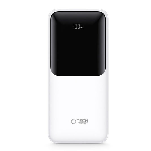 Ekstern batteri Tech-Protect PB01, 10000mAh, 22.5W, QC + PD, 1 x USB-C - 2 x USB-A, Hvit