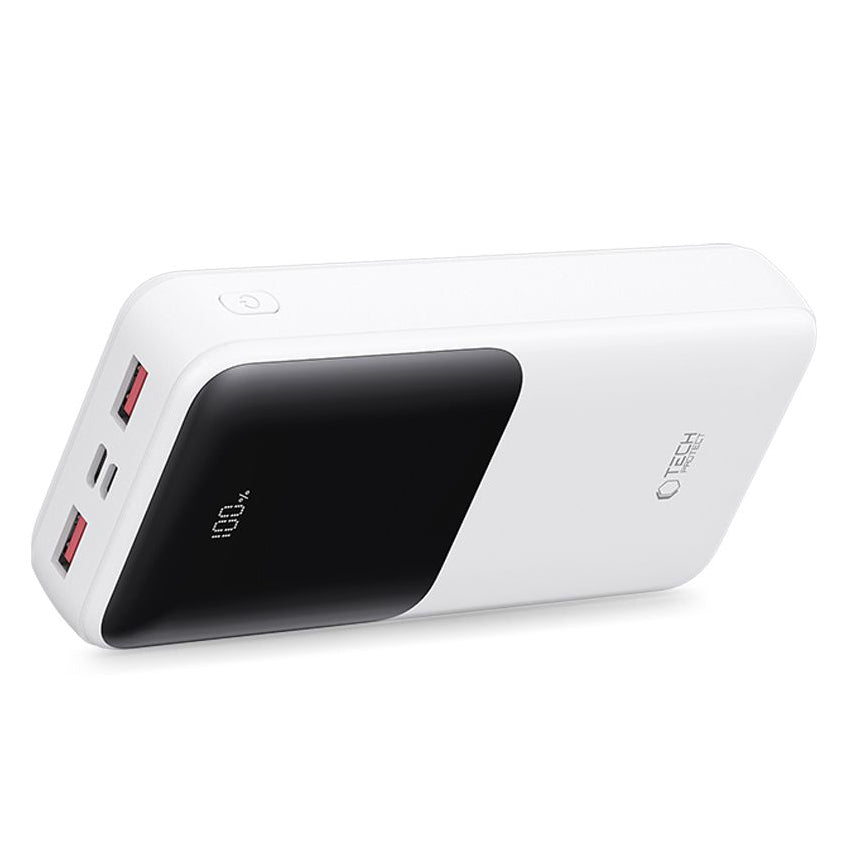 Ekstern batteri Tech-Protect PB02, 20000mAh, 22.5W, QC + PD, 1 x USB-C - 2 x USB-A, Hvit