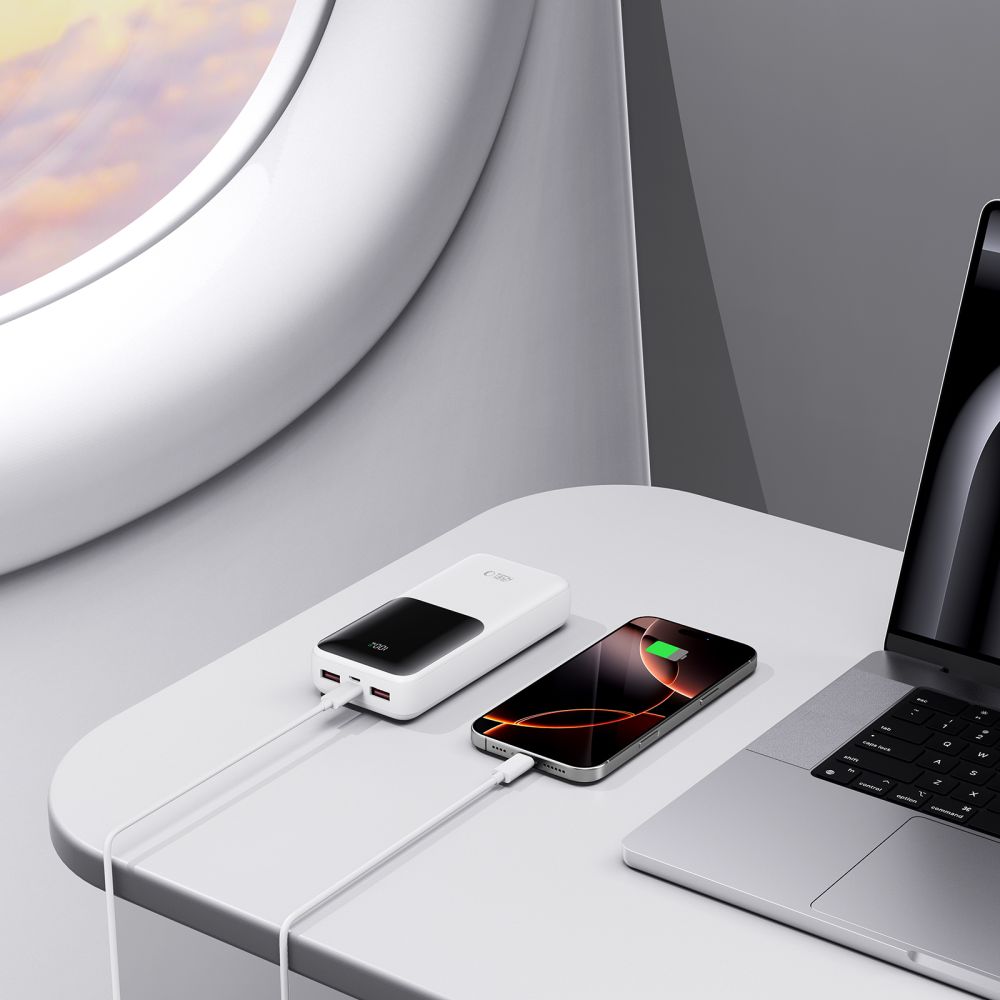 Ekstern batteri Tech-Protect PB02, 20000mAh, 22.5W, QC + PD, 1 x USB-C - 2 x USB-A, Hvit