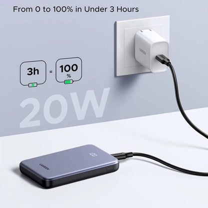 Ekstern batteri UGREEN 75131B, 10000mAh, 22.5W, QC + PD, 1 x USB-A - 1 x USB-C, Grå