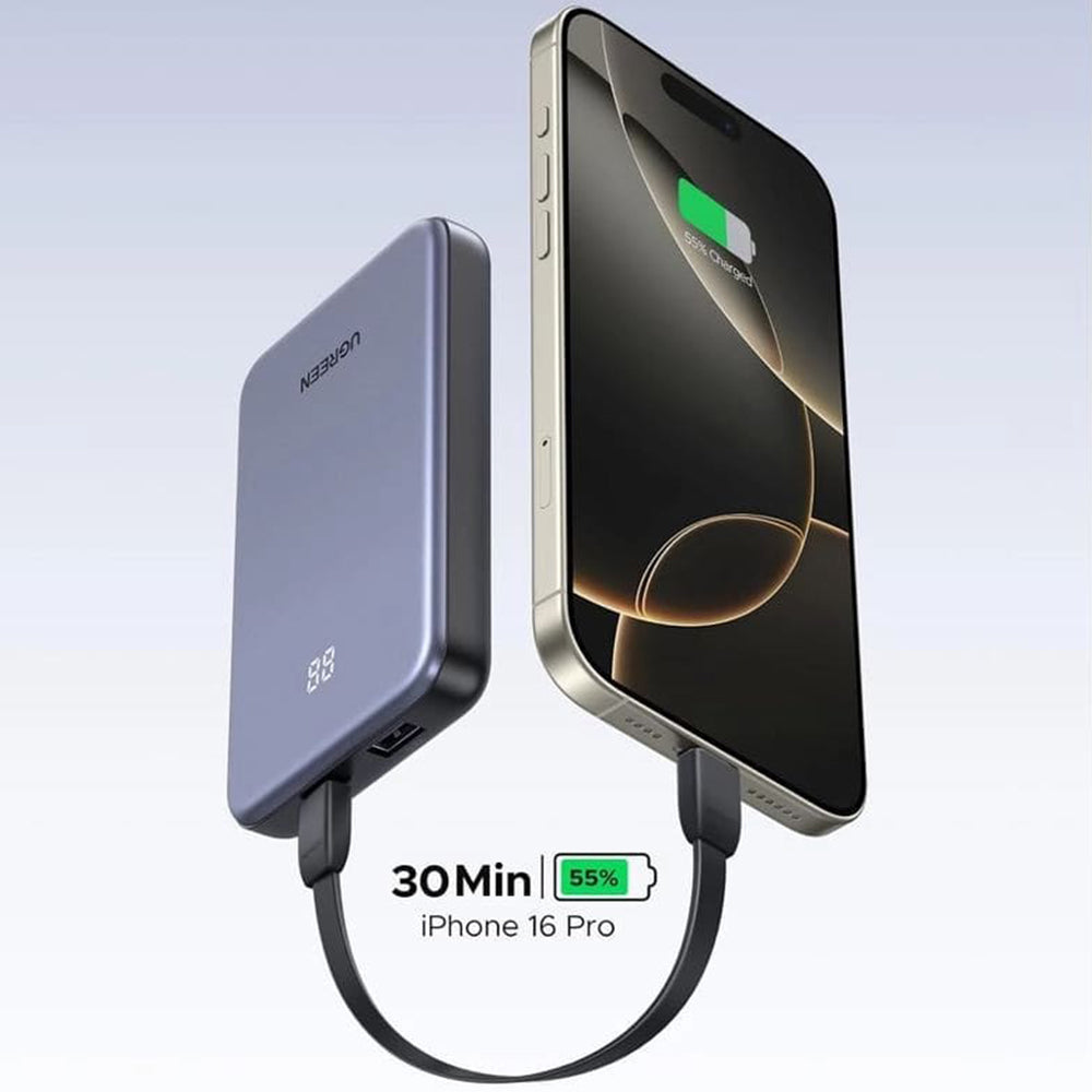 Ekstern batteri UGREEN 75131B, 10000mAh, 22.5W, QC + PD, 1 x USB-A - 1 x USB-C, Grå