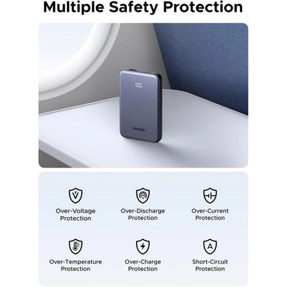 Ekstern batteri UGREEN 75131B, 10000mAh, 22.5W, QC + PD, 1 x USB-A - 1 x USB-C, Grå