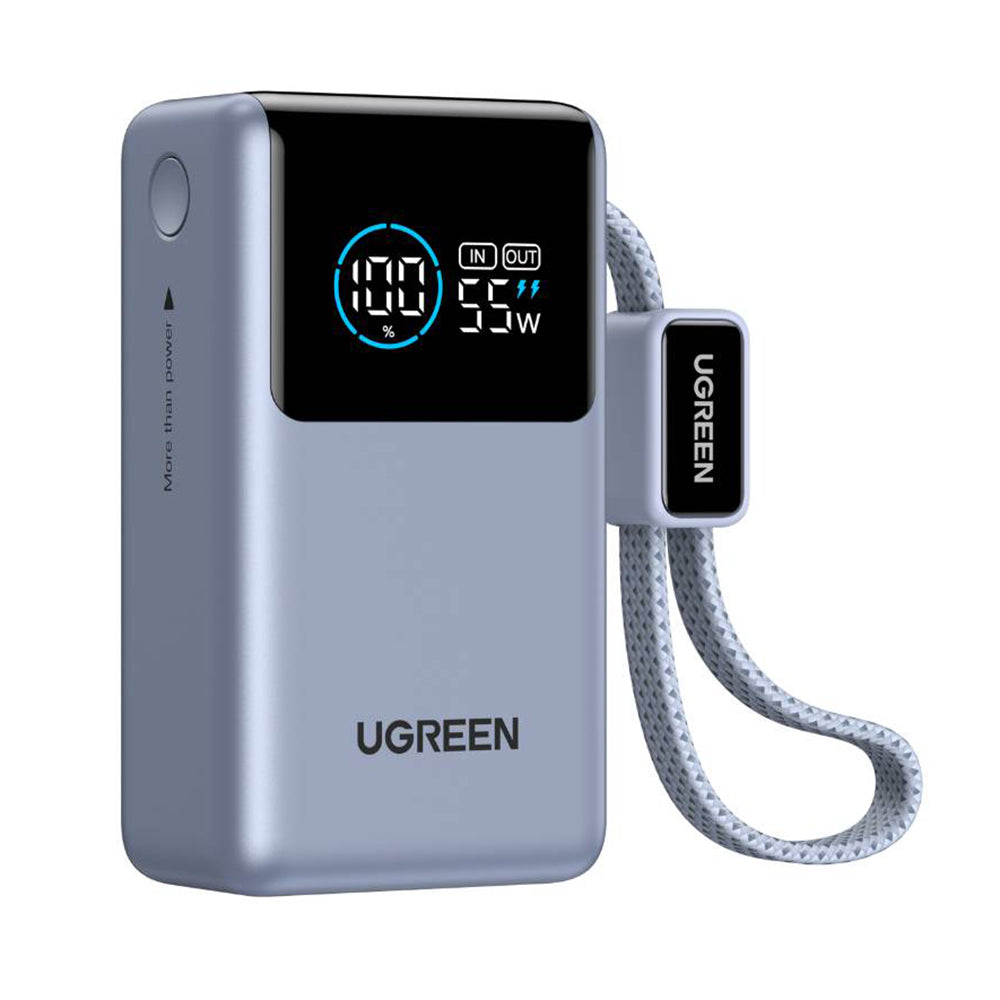 UGREEN Nexode Pro PB727 (75701B) Ekstern Batteri, 10000mAh, 55W, QC + PD, 1 x USB-A - 2 x USB-C, Grå