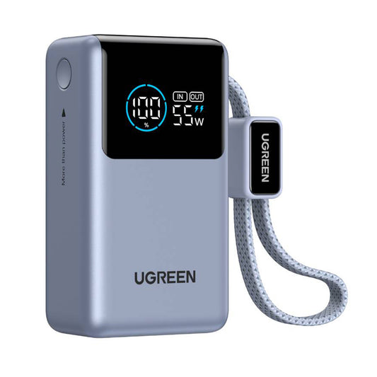 UGREEN Nexode Pro PB727 (75701B) Ekstern Batteri, 10000mAh, 55W, QC + PD, 1 x USB-A - 2 x USB-C, Grå