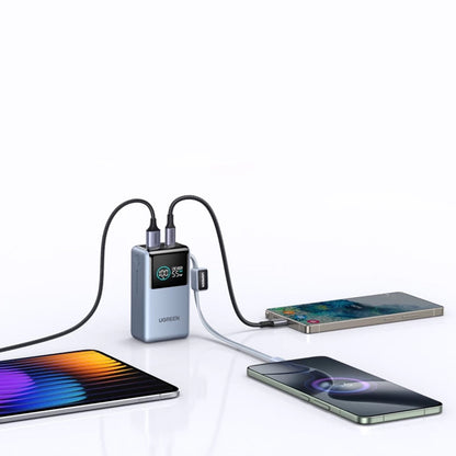 UGREEN Nexode Pro PB727 (75701B) Ekstern Batteri, 10000mAh, 55W, QC + PD, 1 x USB-A - 2 x USB-C, Grå