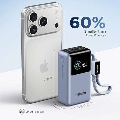 UGREEN Nexode Pro PB727 (75701B) Ekstern Batteri, 10000mAh, 55W, QC + PD, 1 x USB-A - 2 x USB-C, Grå