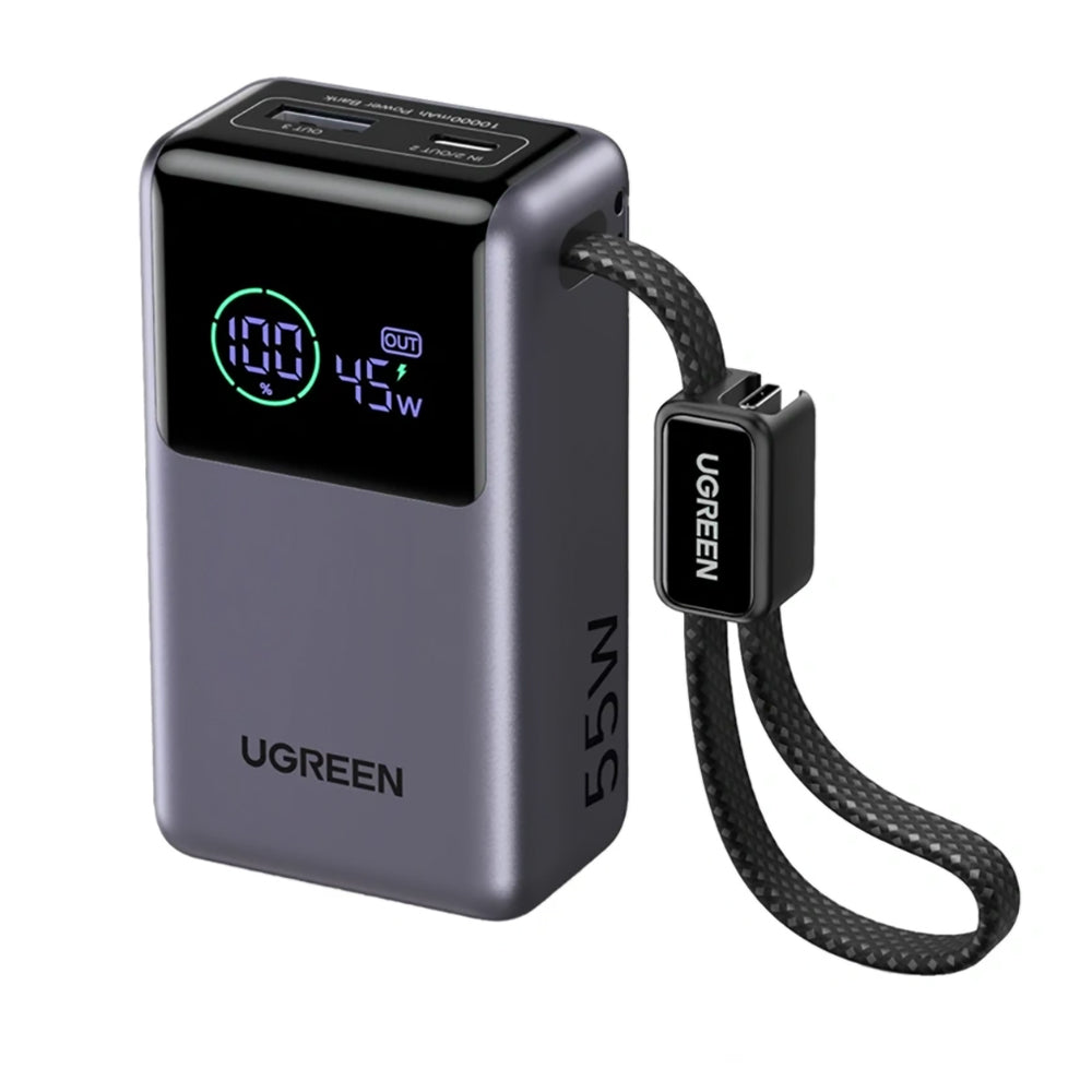 Ekstern batteri UGREEN Nexode Pro PB727 (85301B), 10000mAh, 55W, QC + PD, 1 x USB-A - 2 x USB-C, Grå
