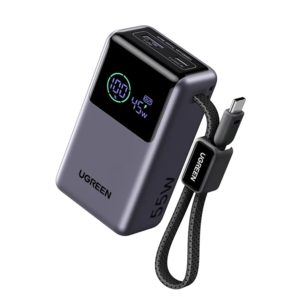Ekstern batteri UGREEN Nexode Pro PB727 (85301B), 10000mAh, 55W, QC + PD, 1 x USB-A - 2 x USB-C, Grå