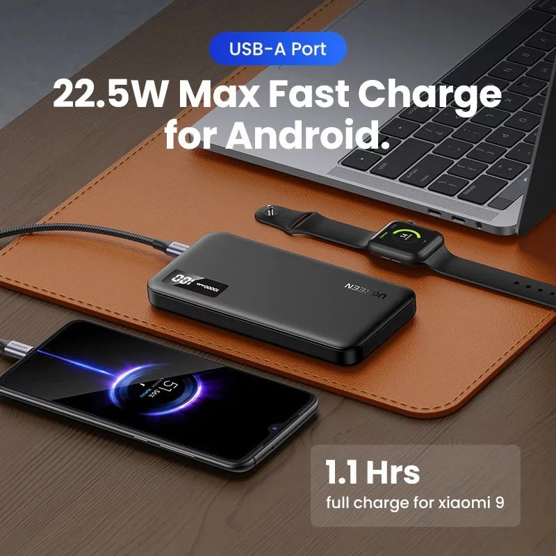 Ekstern Batteri UGREEN PB311, 10000mAh, 22.5W, QC + PD, 1 x USB-C - 2 x USB-A, Svart