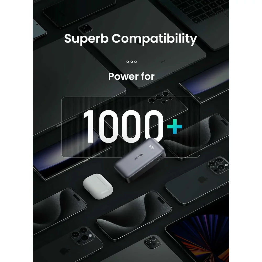 Ekstern batteri UGREEN PB502, 10000mAh, 30W, QC + PD, 1 x USB-A - 1 x USB-C, Grå
