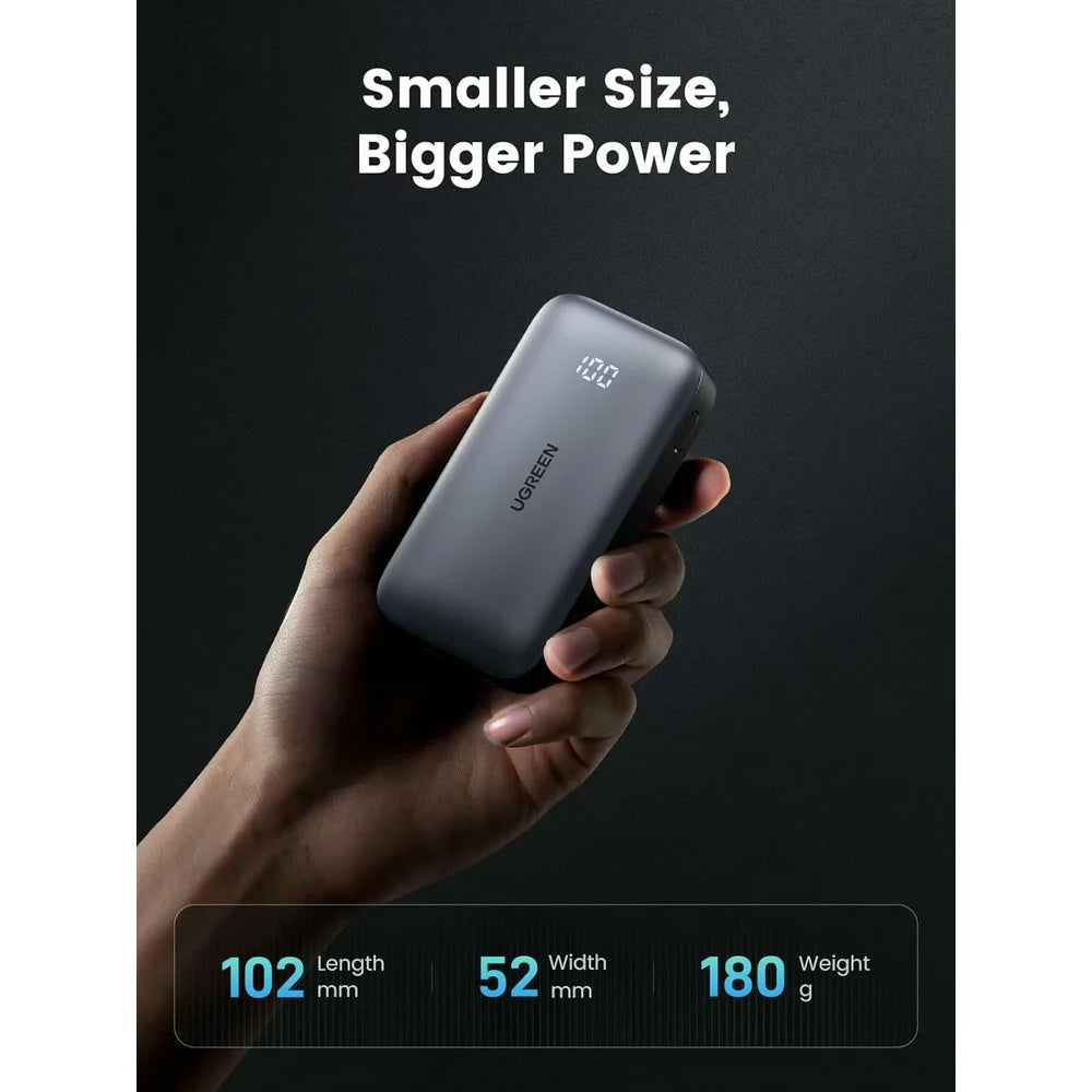 UGREEN PB502 Eksternt batteri, 10000 mAh, 30 W, QC + PD, 1 x USB-A - 1 x USB-C, grå 
