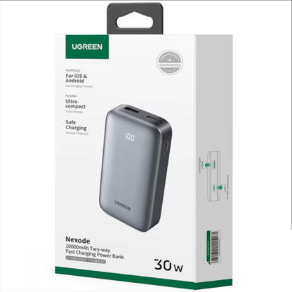 Ekstern batteri UGREEN PB502, 10000mAh, 30W, QC + PD, 1 x USB-A - 1 x USB-C, Grå