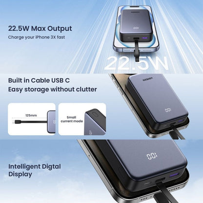 Ekstern batteri UGREEN PB505, 20000mAh, 22.5W, QC + PD, 1 x USB-A - 2 x USB-C, Grå