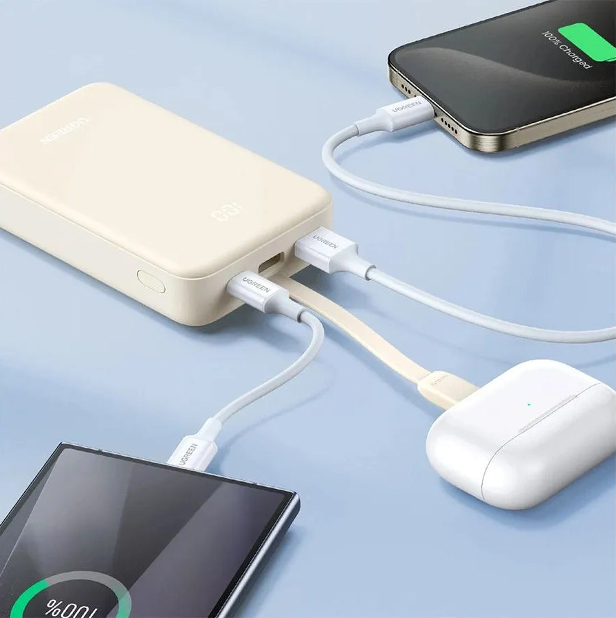Ekstern batteri UGREEN PB521, 20000mAh, 30W, QC + PD, 1 x USB-A - 2 x USB-C, Hvit