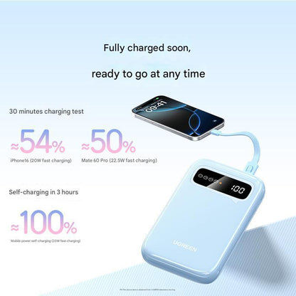 Ekstern Batteri UGREEN PB522, 10000mAh, 20W, QC + PD, 1 x USB-A - 1 x USB-C, Blå