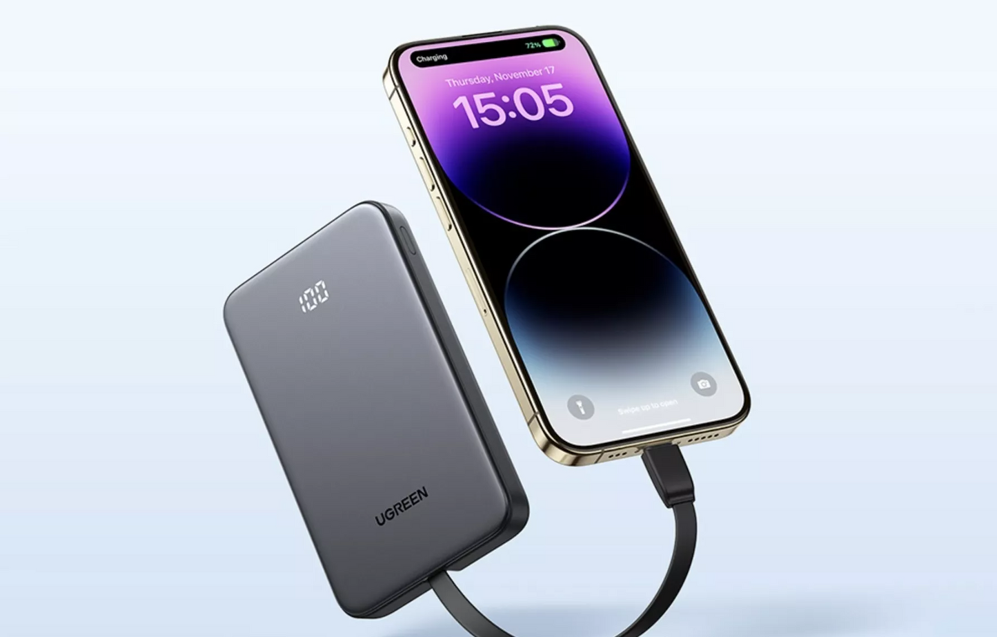 UGREEN PB526 (75161B) Ekstern Batteri, 10000mAh, 20W, QC + PD, 1 x USB-A - 2 x USB-C, Grå