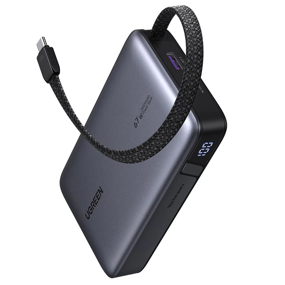 UGREEN PB550 Ekstern Batteri, 20000mAh, 67W, QC + PD, 1 x USB-A - 2 x USB-C, Grå