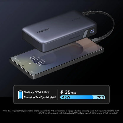 UGREEN PB550 Ekstern Batteri, 20000mAh, 67W, QC + PD, 1 x USB-A - 2 x USB-C, Grå