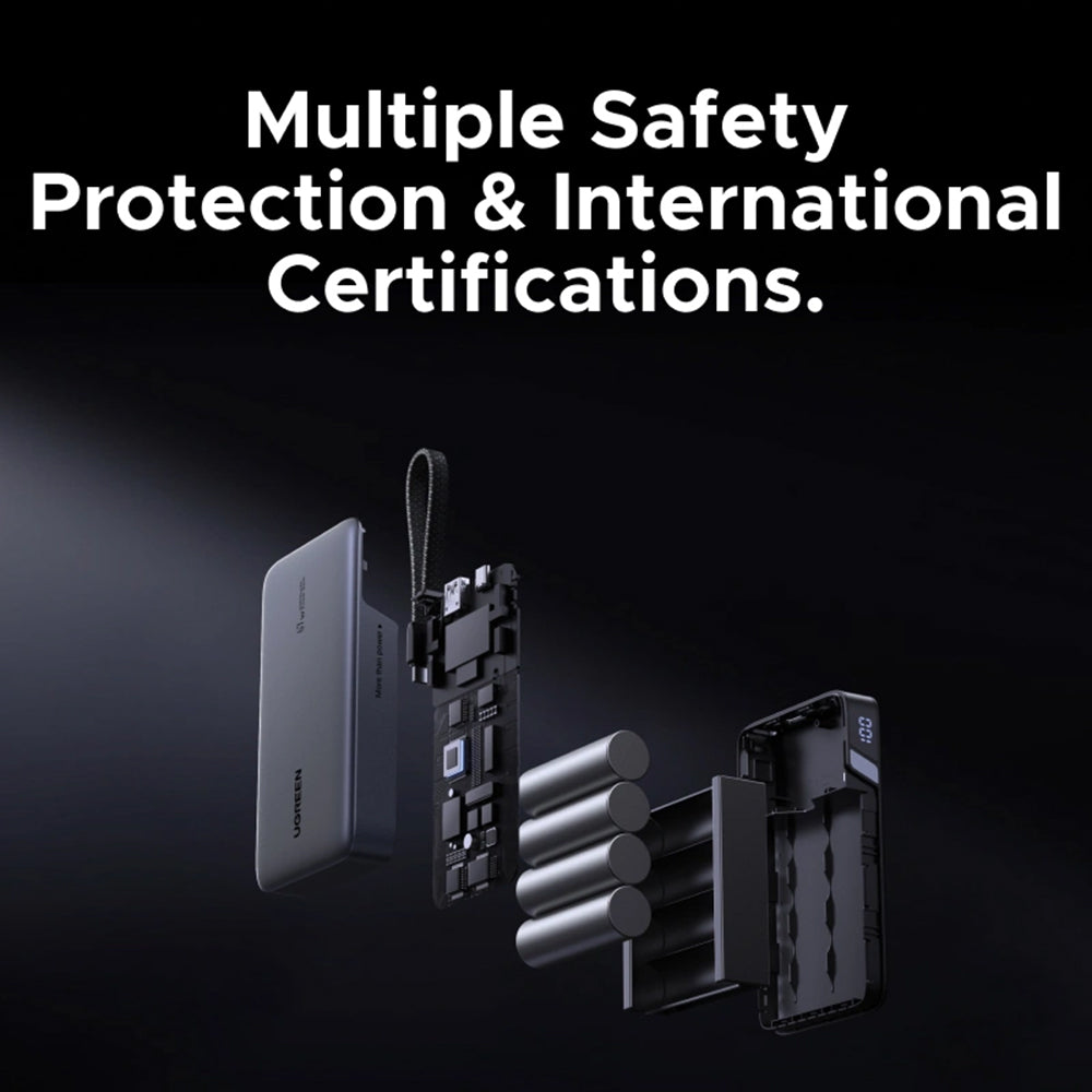 UGREEN PB550 Ekstern Batteri, 20000mAh, 67W, QC + PD, 1 x USB-A - 2 x USB-C, Grå