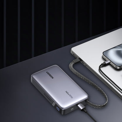 UGREEN PB551 (55992) Ekstern Batteri, 20000mAh, 145W, QC + PD, 1 x USB-A - 2 x USB-C, Grå